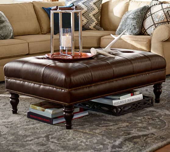 pottery barn leather coffee table