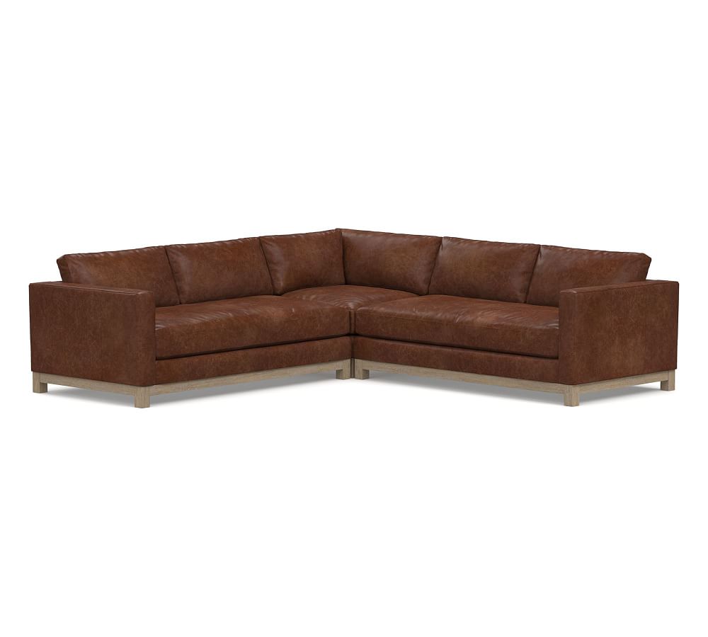 Jake Leather 3-Piece L-Sectional with Wood Base | Pottery Barn