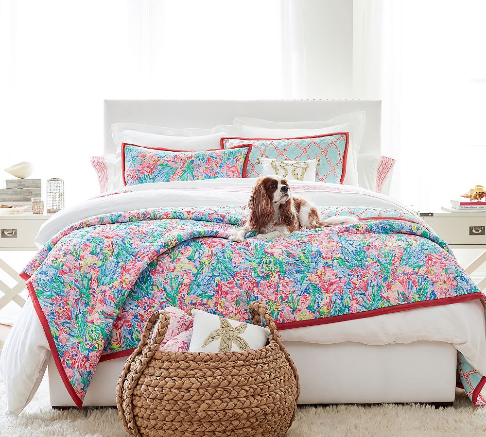 Lilly Pulitzer Fan Sea Pants Reversible Cotton Quilt & Sham Pottery Barn