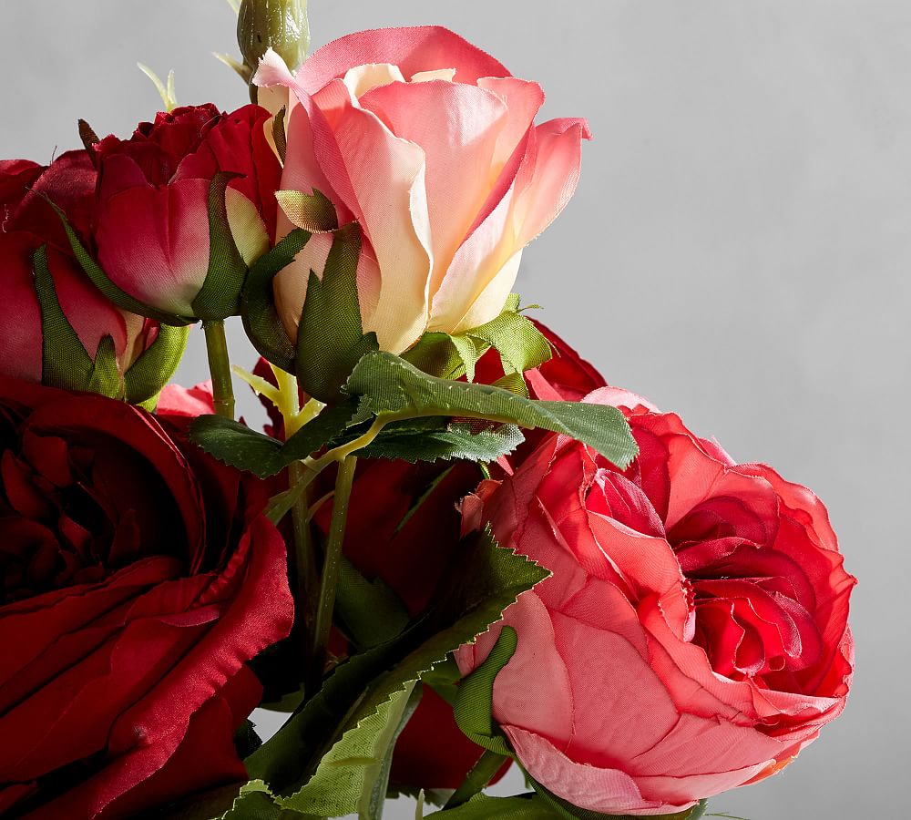 Faux Rose Arrangement in Glass Vase Pottery Barn