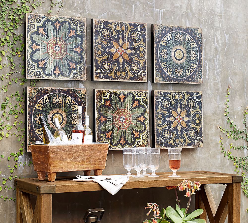 Sahara Printed Wood Tiles Wall Art Set of 3 Wall Decor Pottery Barn