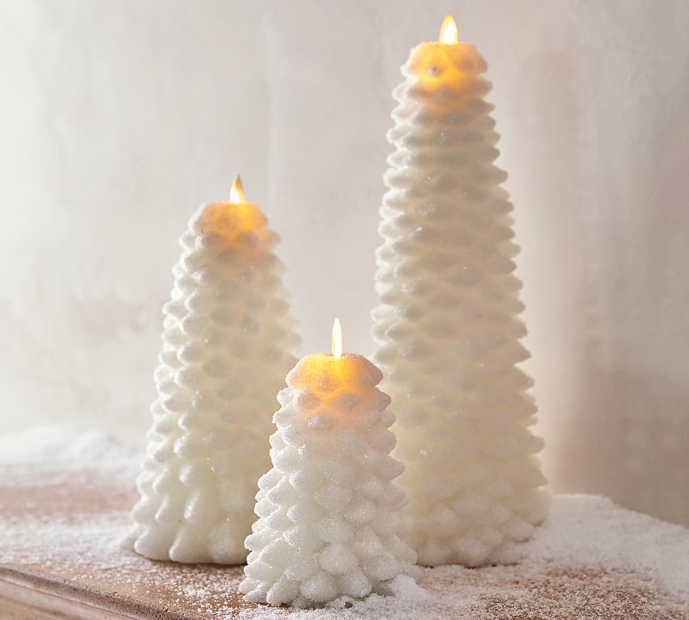 Premium Flicker Flameless Glitter Tree Candle White Pottery Barn