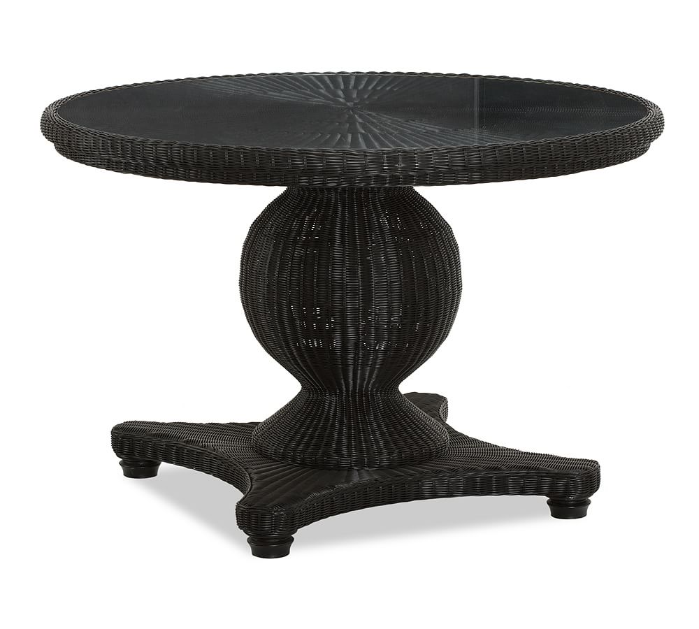 Palmetto 48.5" AllWeather Wicker Round Pedestal Dining Table, Black