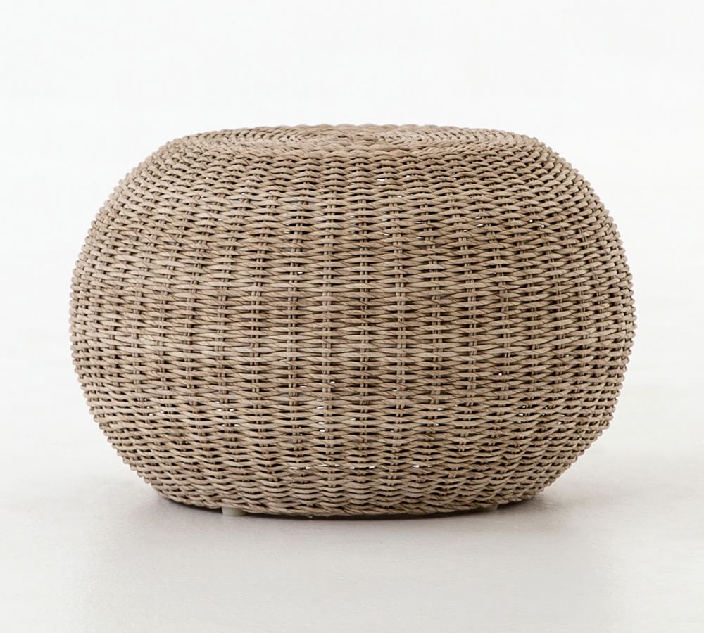 Annette Rattan Outdoor Accent Stool Pottery Barn   Annette Rattan Accent Stool L 