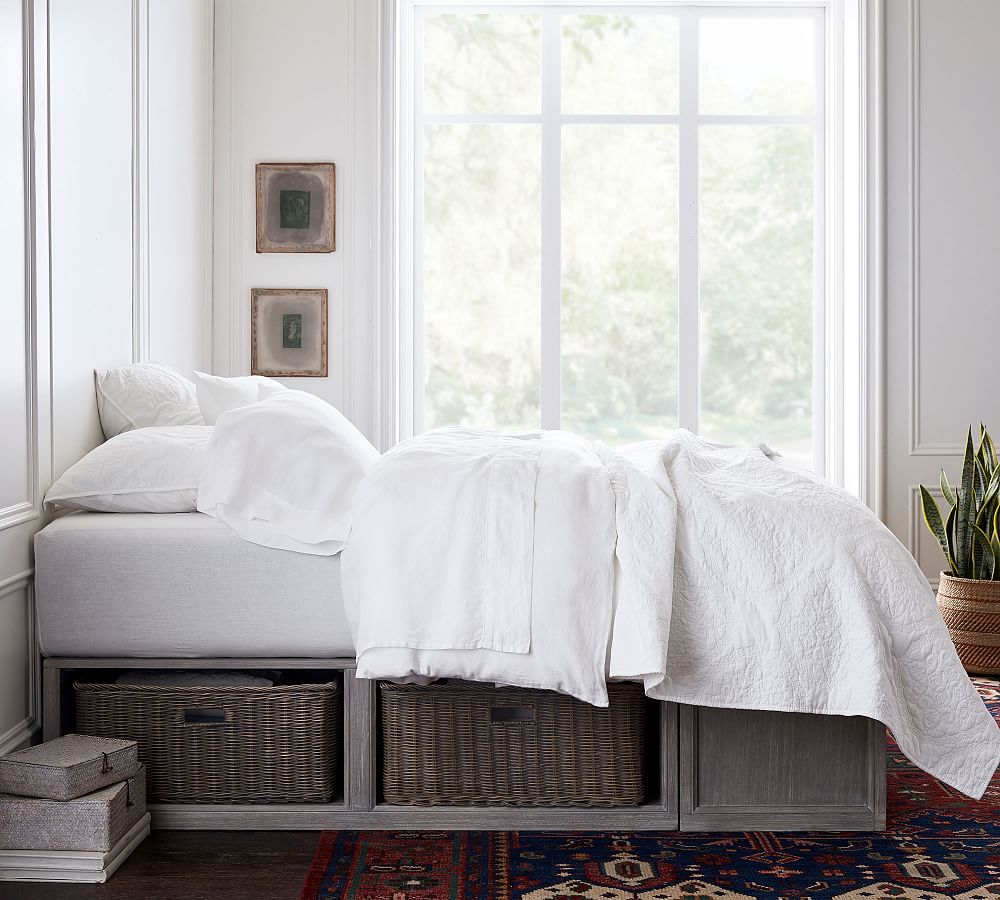 Stratton Storage Platform Bed with Baskets Wooden Beds Pottery Barn