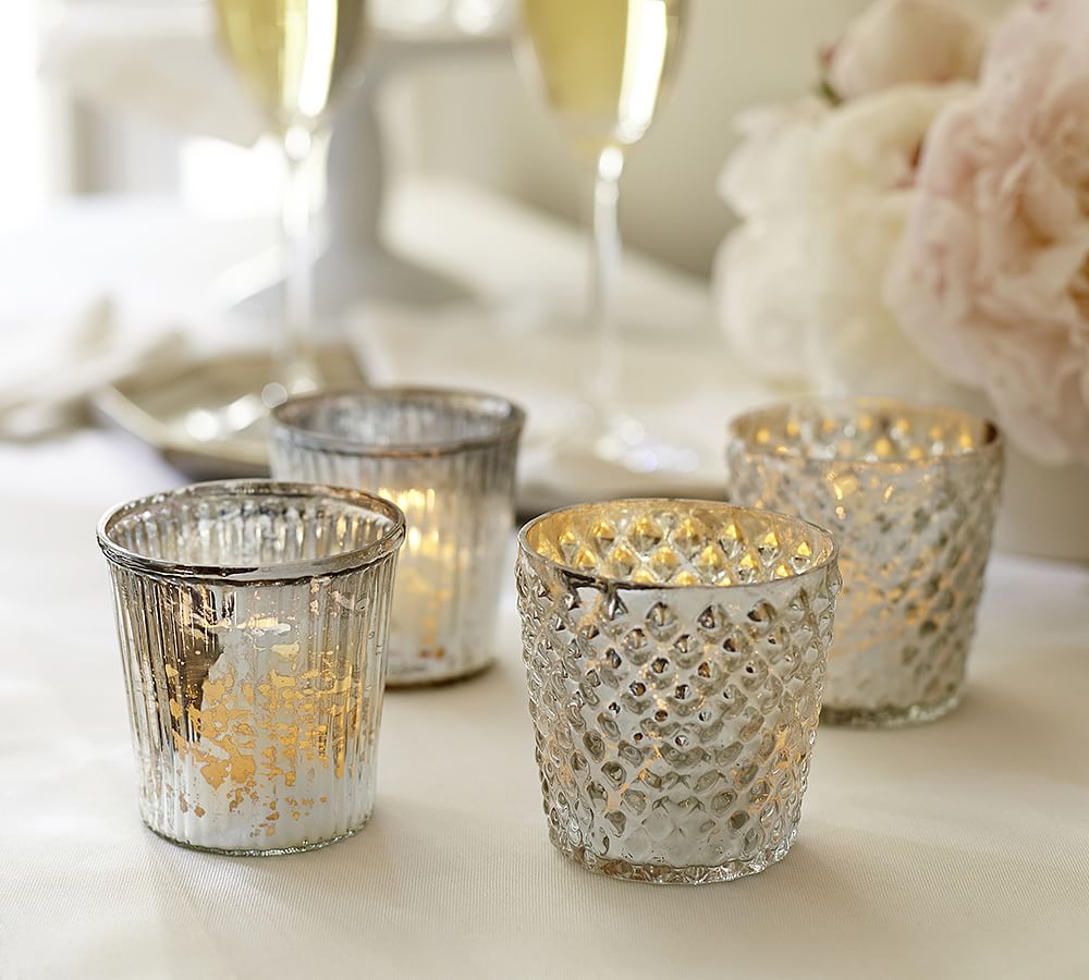 Mercury Glass Votive Cups Set of 4 Candle Holder Pottery Barn