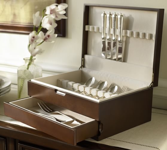 Wood Flatware Storage Box Pottery Barn