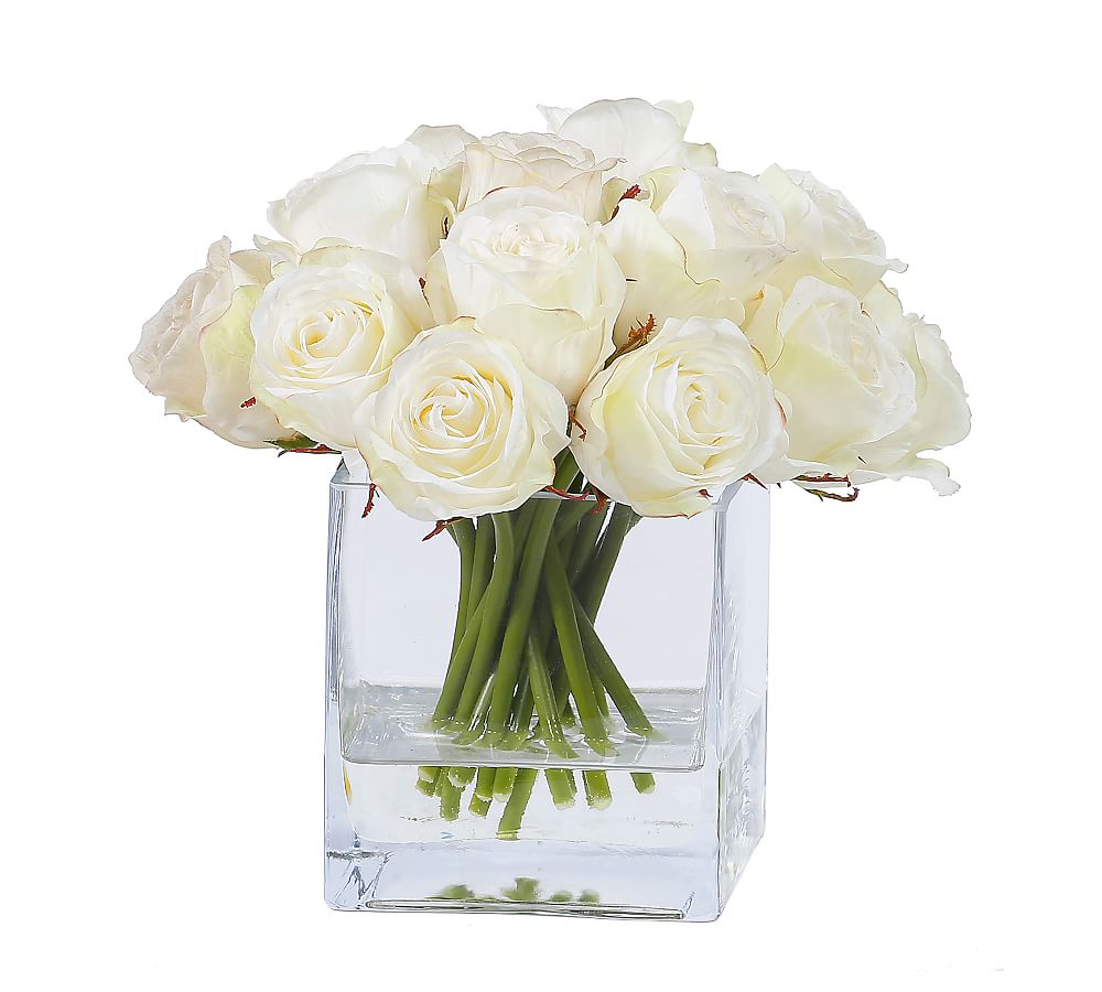 Faux Composed Roses in Square Vase Artificial Flowers Pottery Barn
