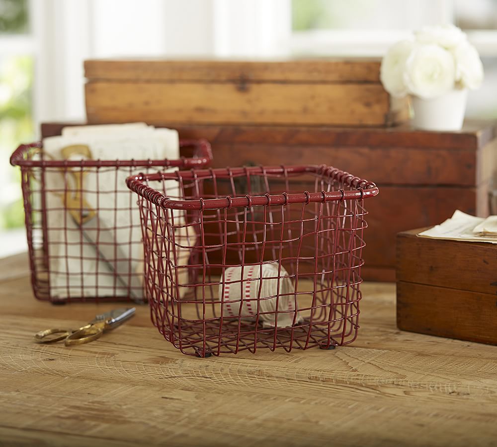 Red Wire Storage Basket Set of 2 Pottery Barn