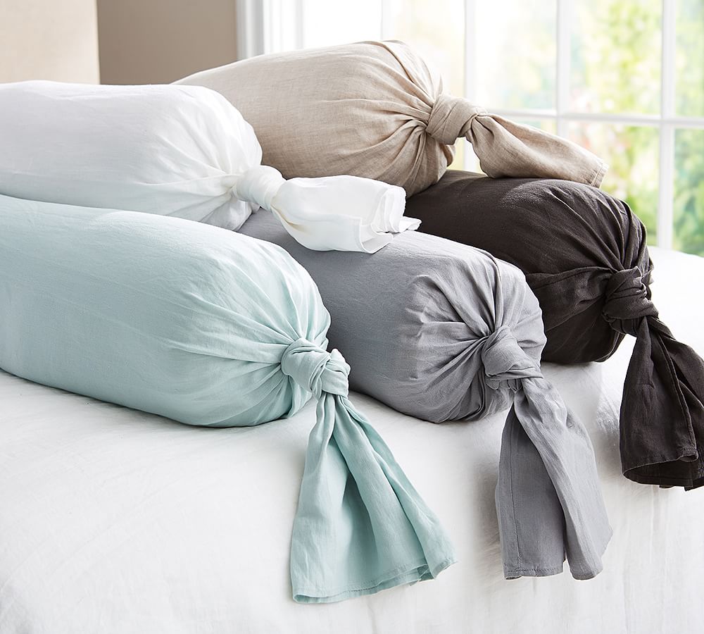 Linen Knot Bolster Decorative Pillow Cover Pottery Barn