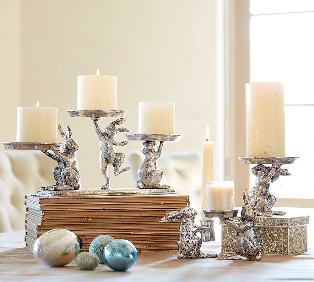 Nickel Bunny Pillar Holder Candle Holder Pottery Barn
