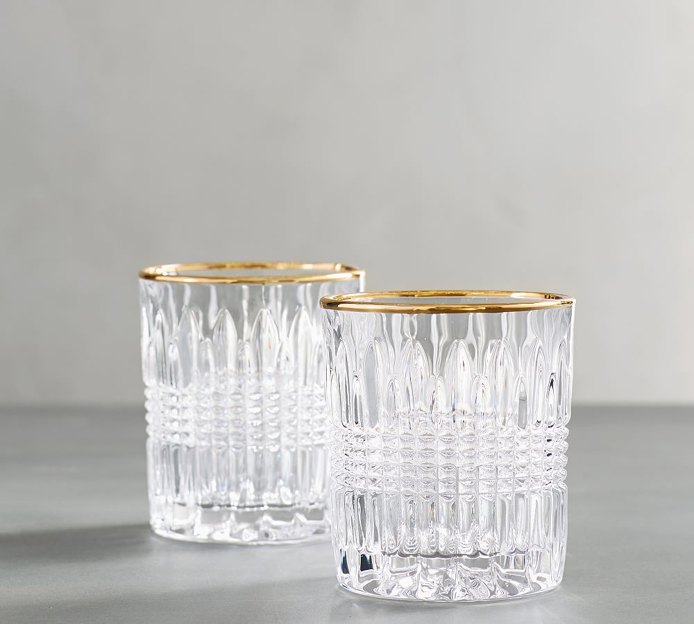 Serena Gold Rim Double Old Fashioned Glass, Set Of 2 