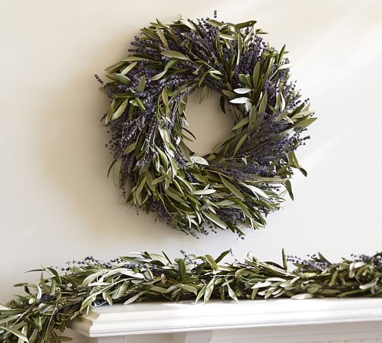 Fresh Olive Leaf & Dried Lavender Wreath 