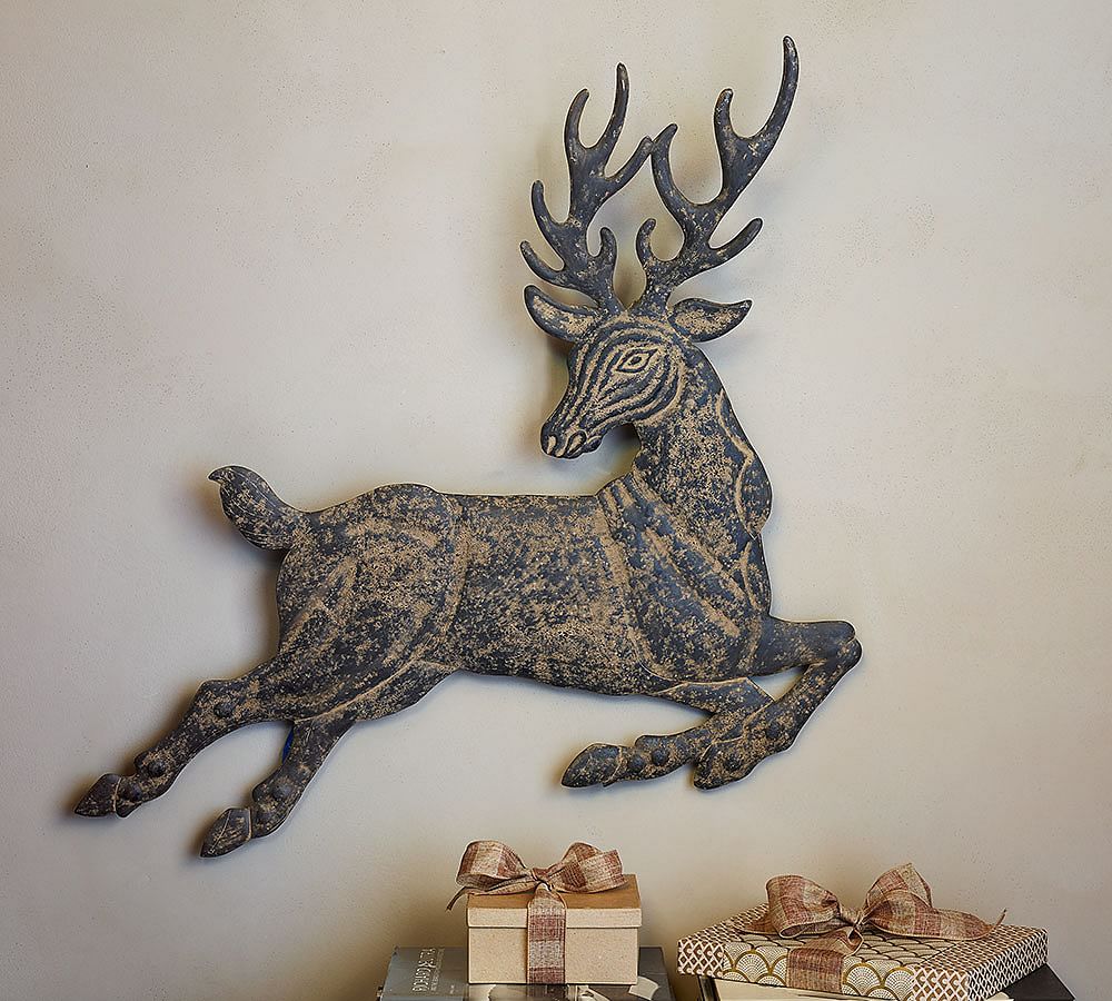 Leaping Metal Reindeer Wall Art Pottery Barn