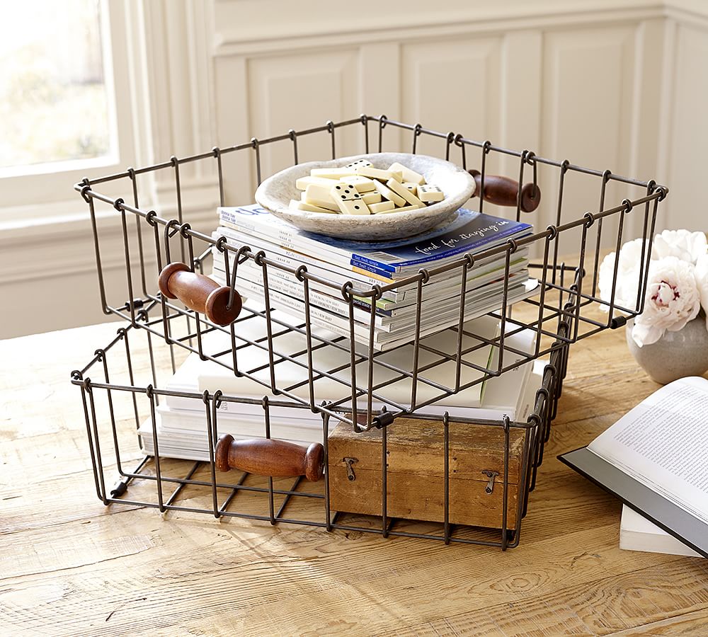 Taylor Utility Metal Wire Storage Basket Coffee Table Sized Pottery
