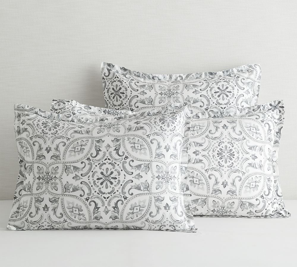 Selby Tile Print Tencel™ Pillow Sham Gray Pottery Barn