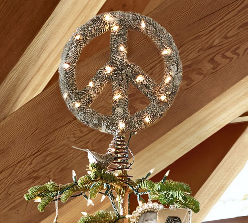 Light Up Outdoor Peace Sign Tree Topper | Pottery Barn