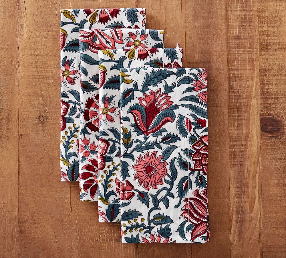 Block Print Lakshmi Green Floral Cloth Napkin Pottery Barn