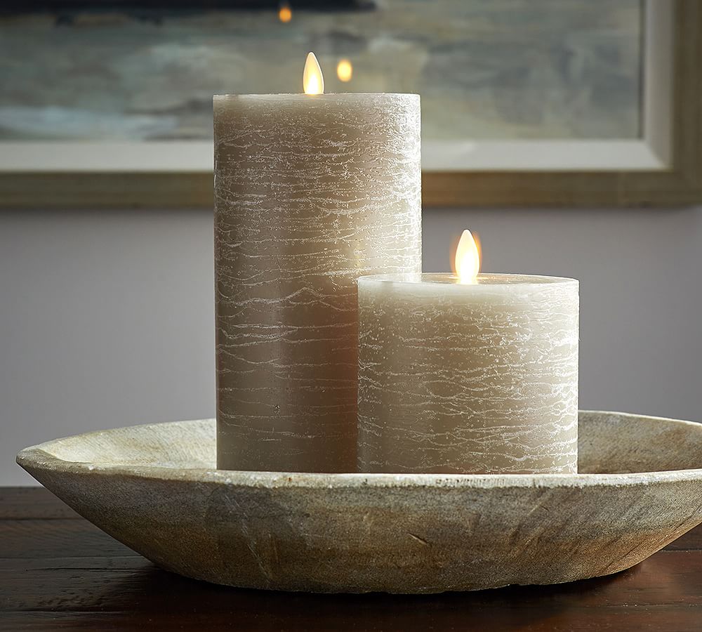 Premium Flicker Flameless Rustic Wax Pillar Candle Gray Pottery Barn