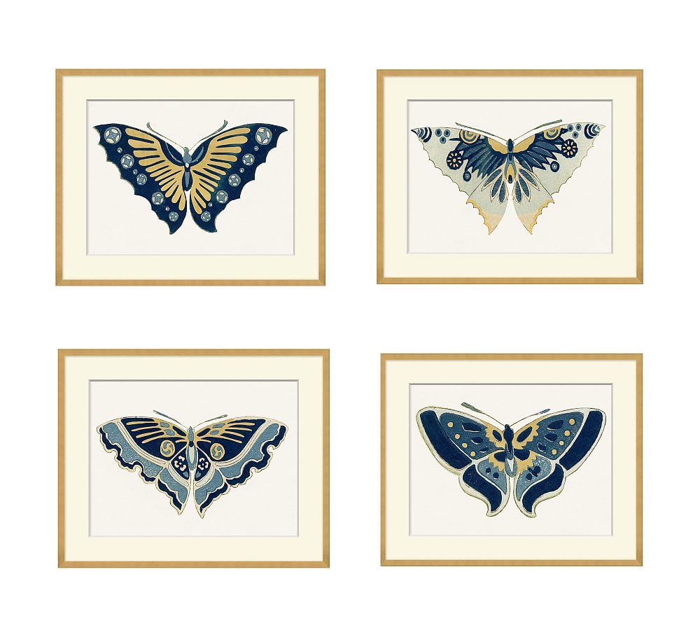 Blue & Gold Butterfly Framed Prints Pottery Barn