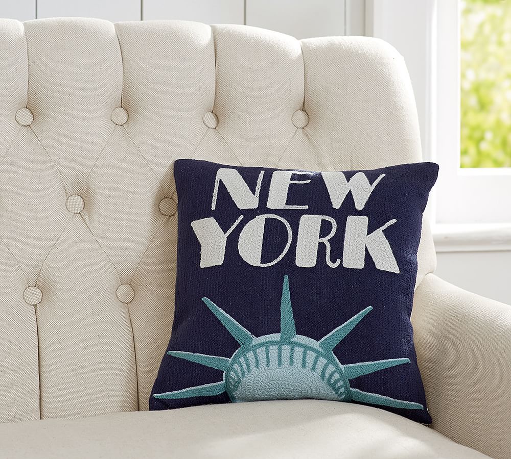 NYC Crewel Embroidered Decorative Pillow Pottery Barn