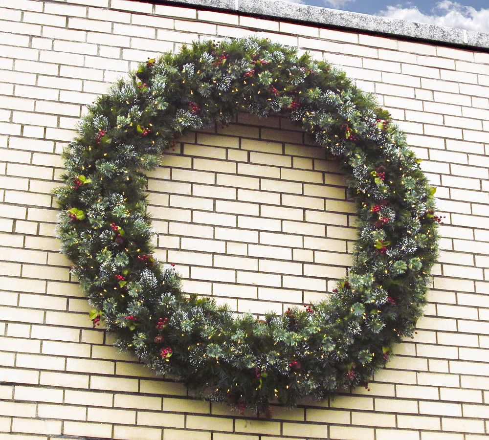 PreLit Faux Wintry Pine Wreath & Garland With Clear Lights Pottery Barn