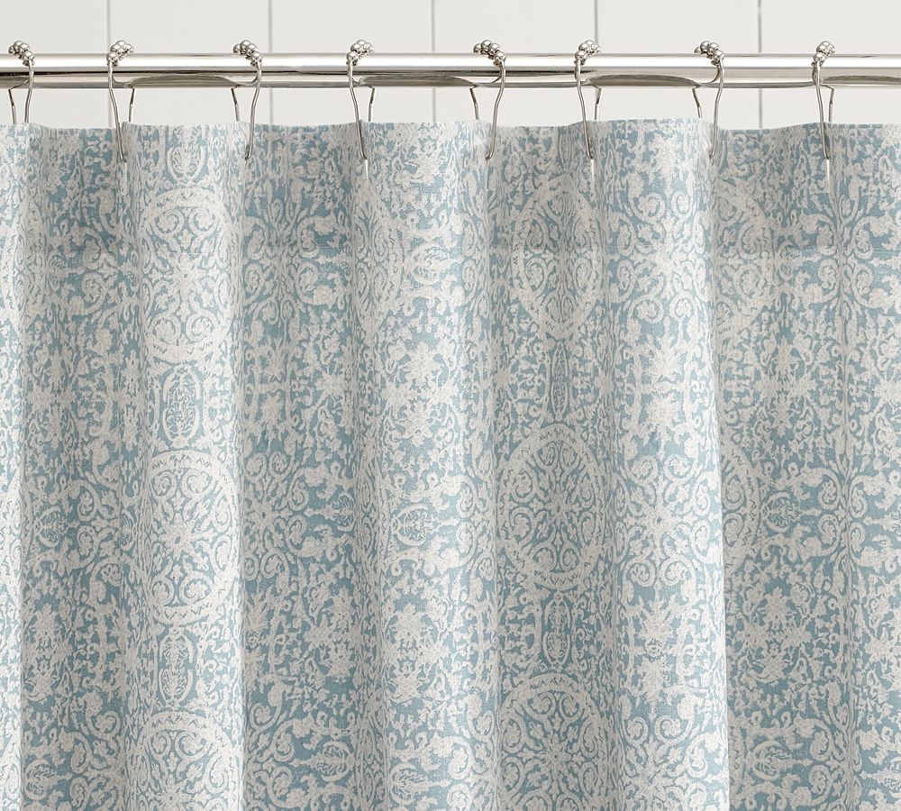 Sammie Tile Cotton/Linen Shower Curtain Pottery Barn
