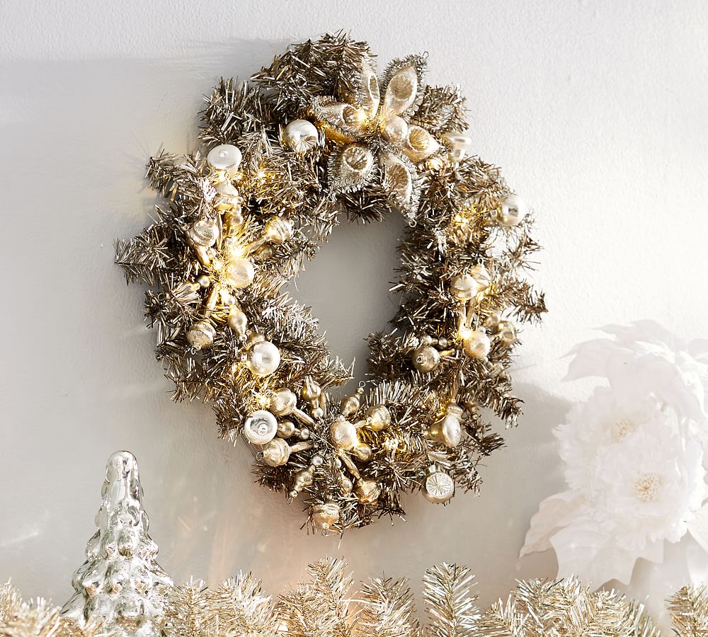 Tinsel Antique Silver Wreath | Pottery Barn