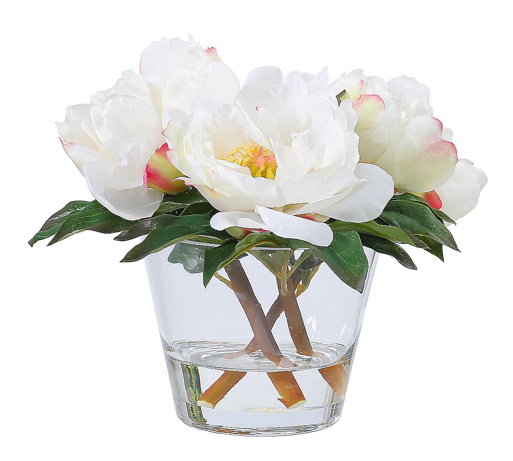 Faux Peony Arrangement in Glass Artificial Flowers Pottery Barn