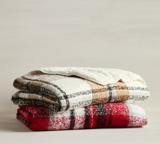 Lodge Plaid Sherpa Back Throw Blanket Pottery Barn