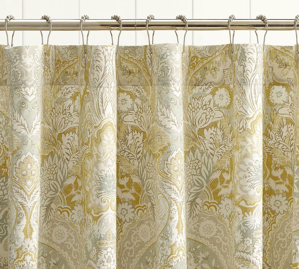 Celeste Damask Linen/Cotton Shower Curtain Pottery Barn