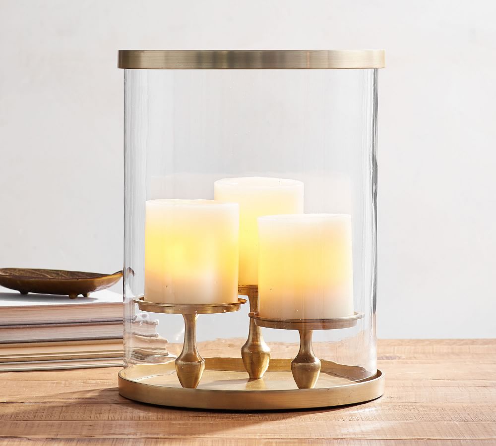 Chester Brushed Brass Multi Pillar Hurricane Candle Holder Pottery Barn