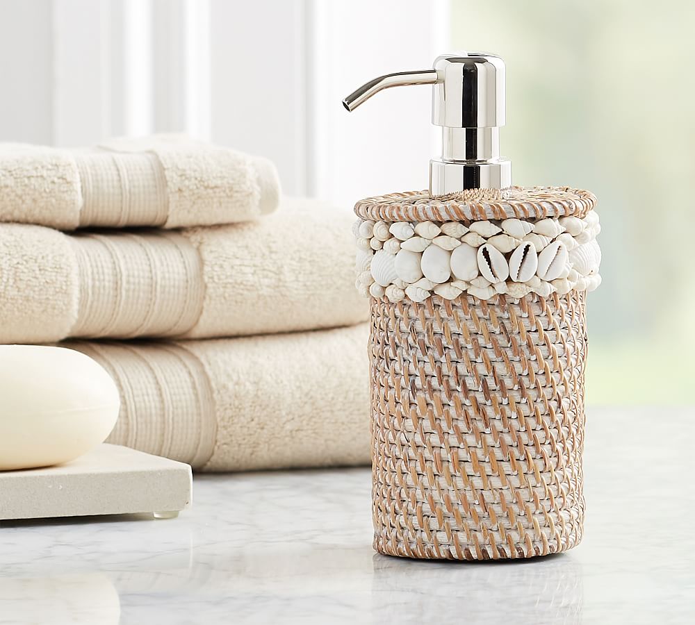 Shell Rimmed Rattan Bath Accessories Pottery Barn