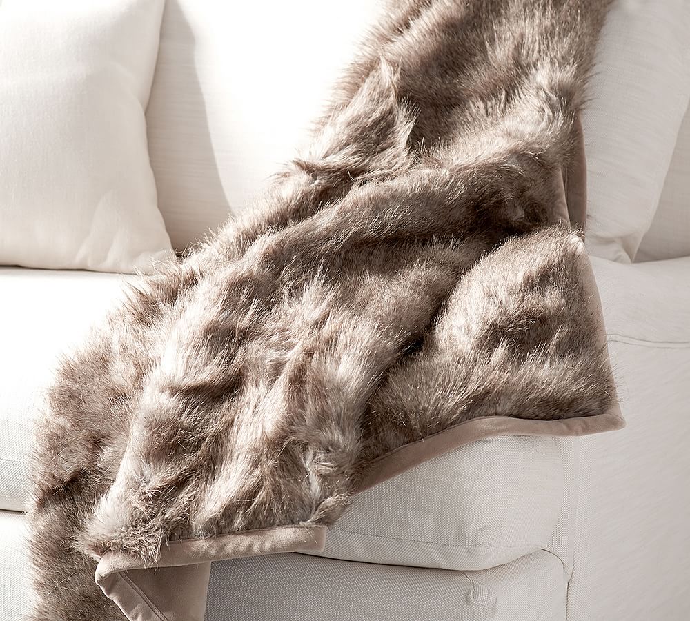 Feather Faux Fur Throw Blanket Pottery Barn