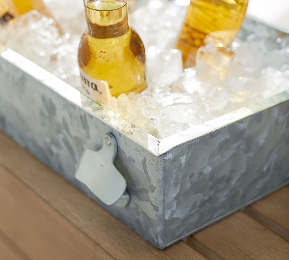 Galvanized Beer Trough & Stand with Bottle Opener Pottery Barn