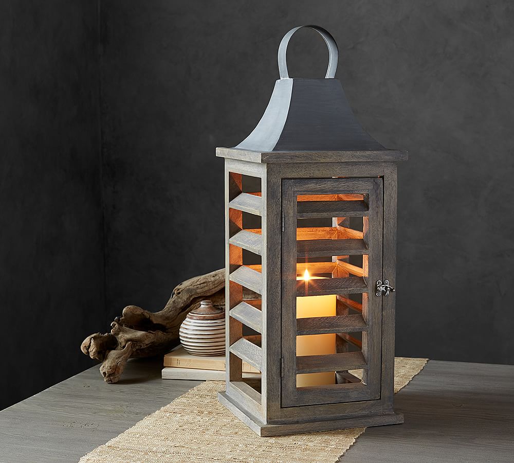 Shutter Mango Wood Lantern Natural Pottery Barn