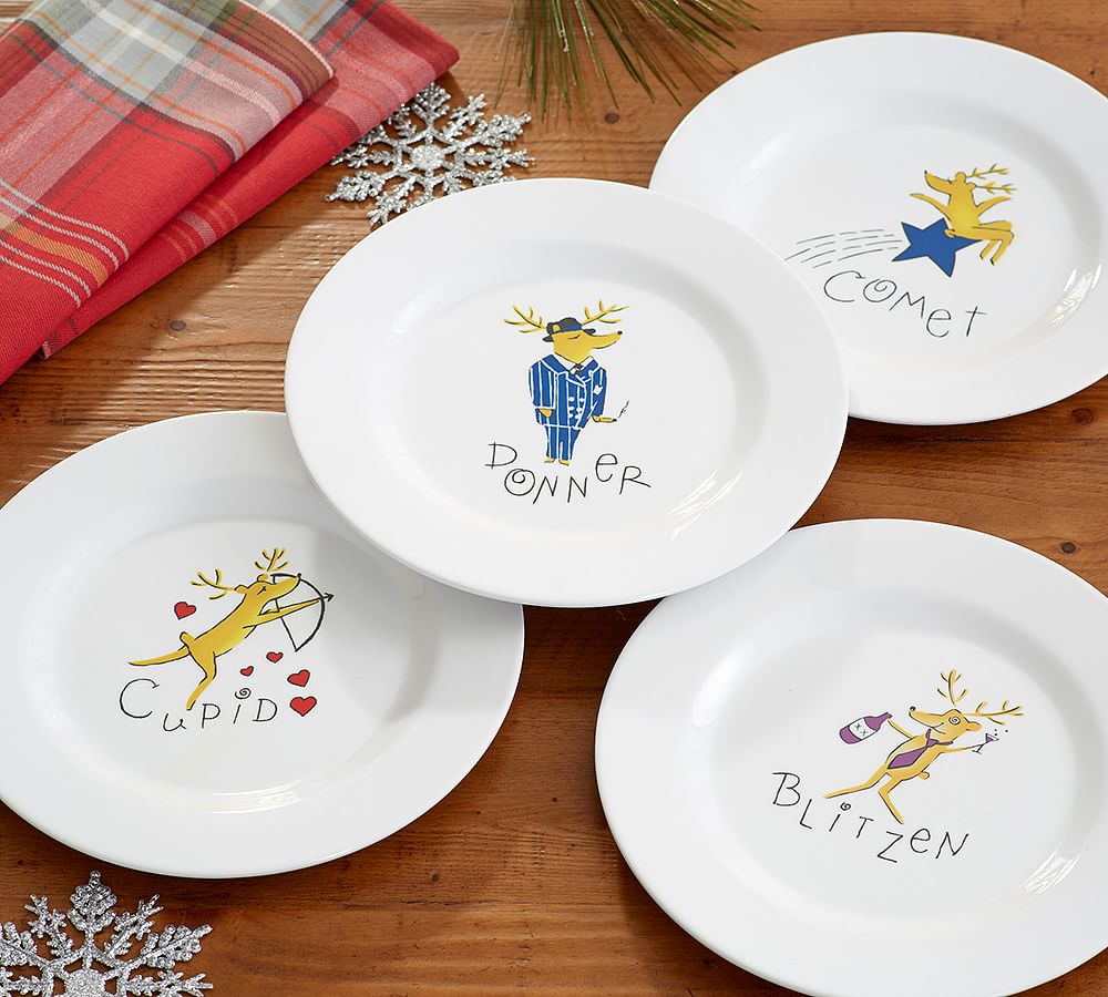 Reindeer Melamine Salad Plates Mixed Set Of 4 Pottery Barn