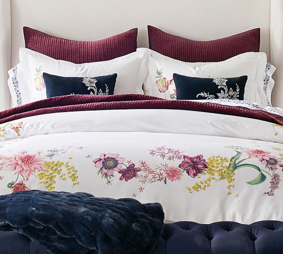 Monique Lhuillier Isabella Floral Organic Cotton Patterned Duvet Cover