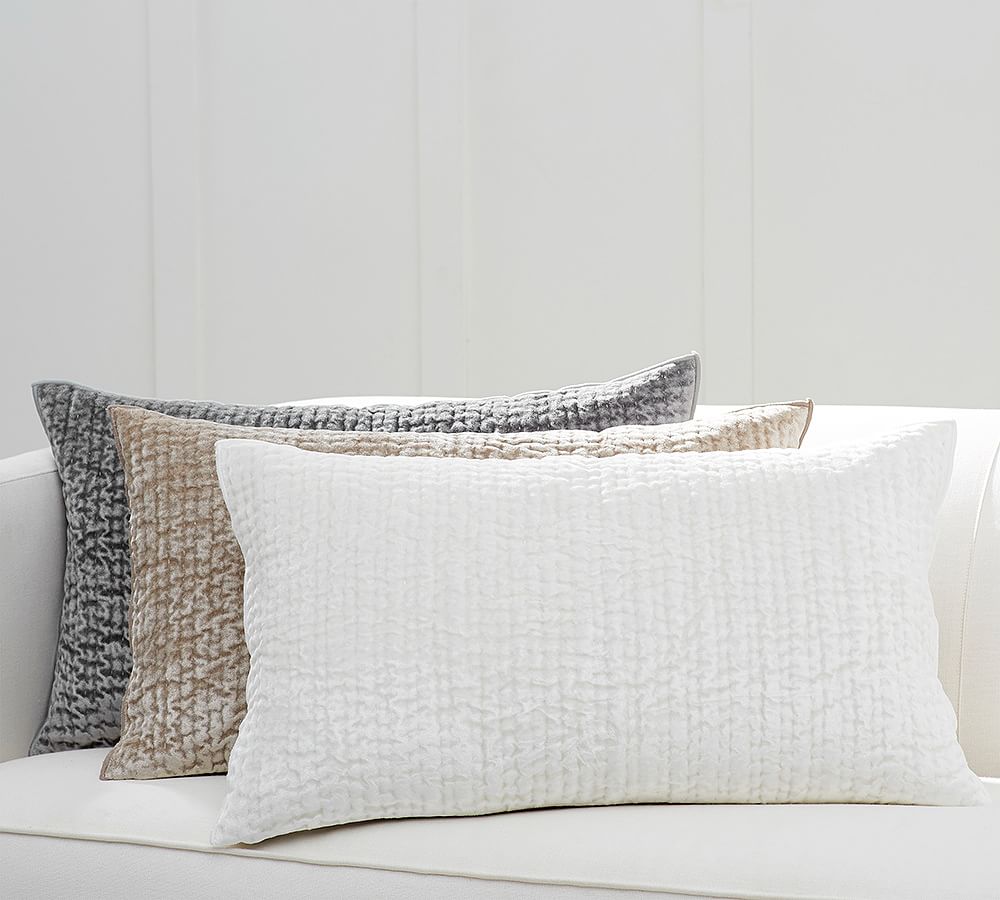 Quilted Shiny Velvet Lumbar Throw Pillow Cover Pottery Barn