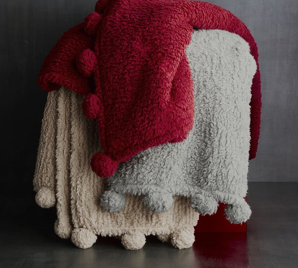 Cozy Pom Pom Sherpa Throw Blanket Pottery Barn