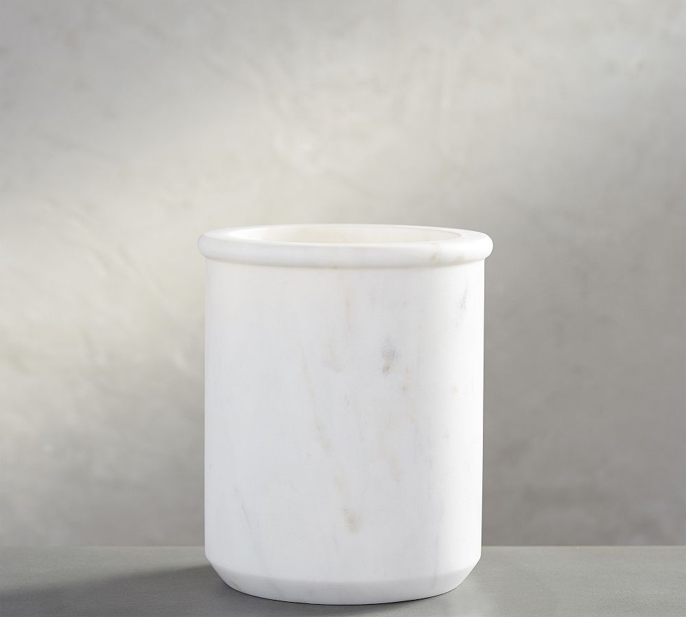 White Marble Kitchen Utensil Holder Kitchen Accessories Pottery Barn   White Marble Kitchen Utensil Holder L 