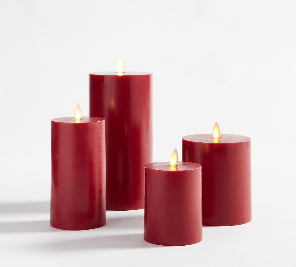 Premium Flickering Flameless Wax Pillar Candles - Red | Pottery Barn