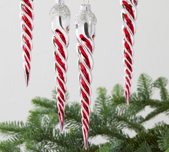 Mercury Glass Candy Cane Icicles Set Of 4 Pottery Barn