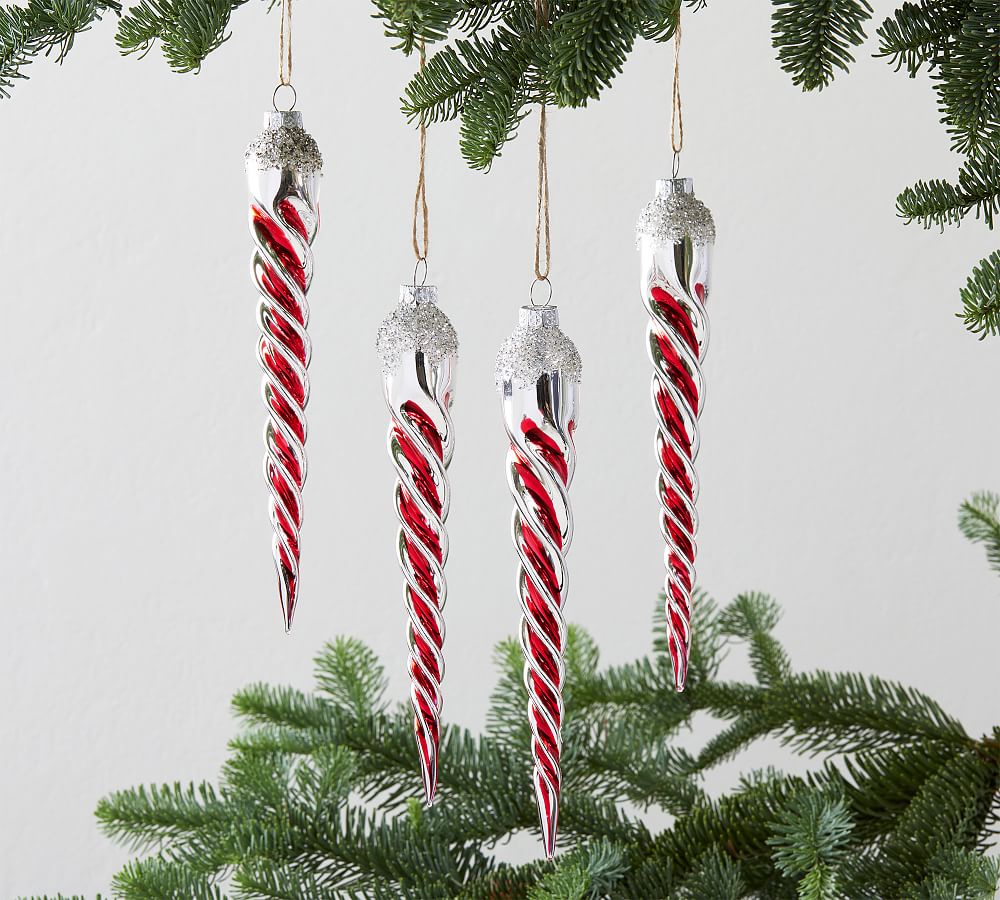 Mercury Glass Candy Cane Icicles Set Of 4 Pottery Barn