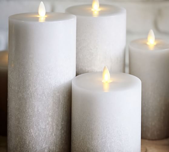 Premium Flickering Flameless Wax Pillar Candle - Salt Washed | Pottery Barn