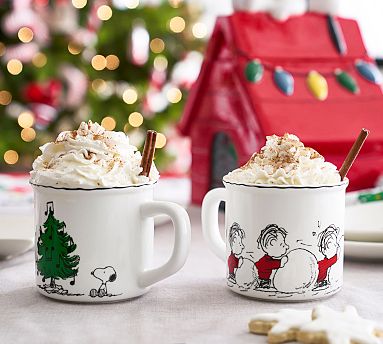 Peanuts Holiday Decal Stoneware Mugs Set Of Pottery Barn