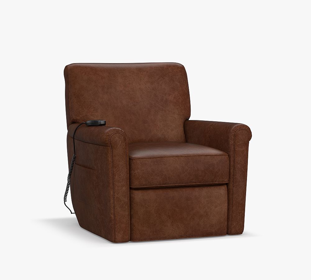 OPEN BOX Irving Roll Arm Leather Power Lift Recliner, Polyester