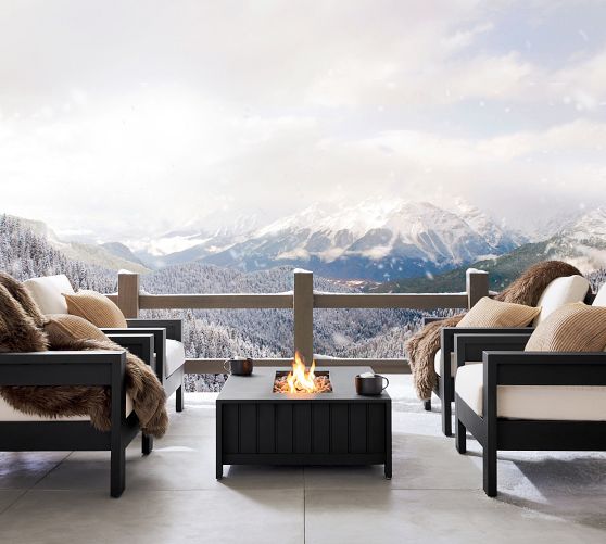 Metal Lounge Chair + Rectangular Fire Table Lounge Set | Barn