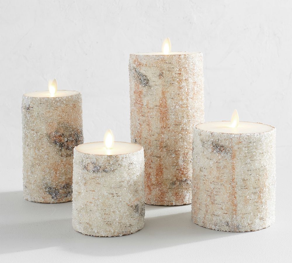 Premium Flickering Flameless Wax Pillar Candle Sugared Birch