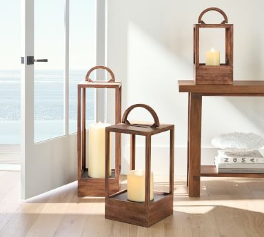 Decker Acacia Wood Outdoor Lantern | Pottery Barn